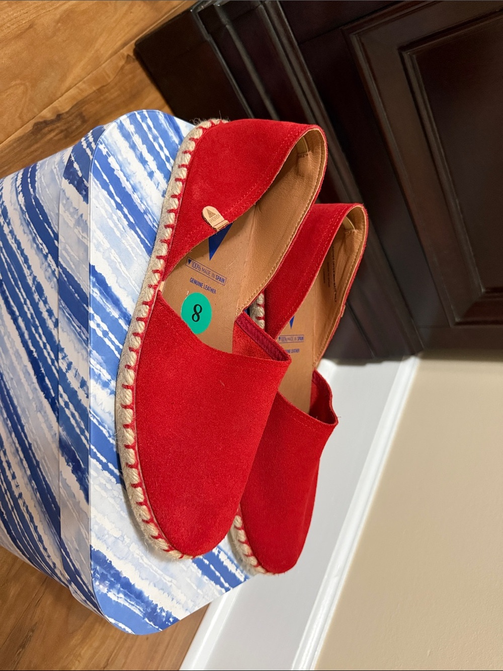 Women's Red Suede Espadrille Flats - Casual Slip-On